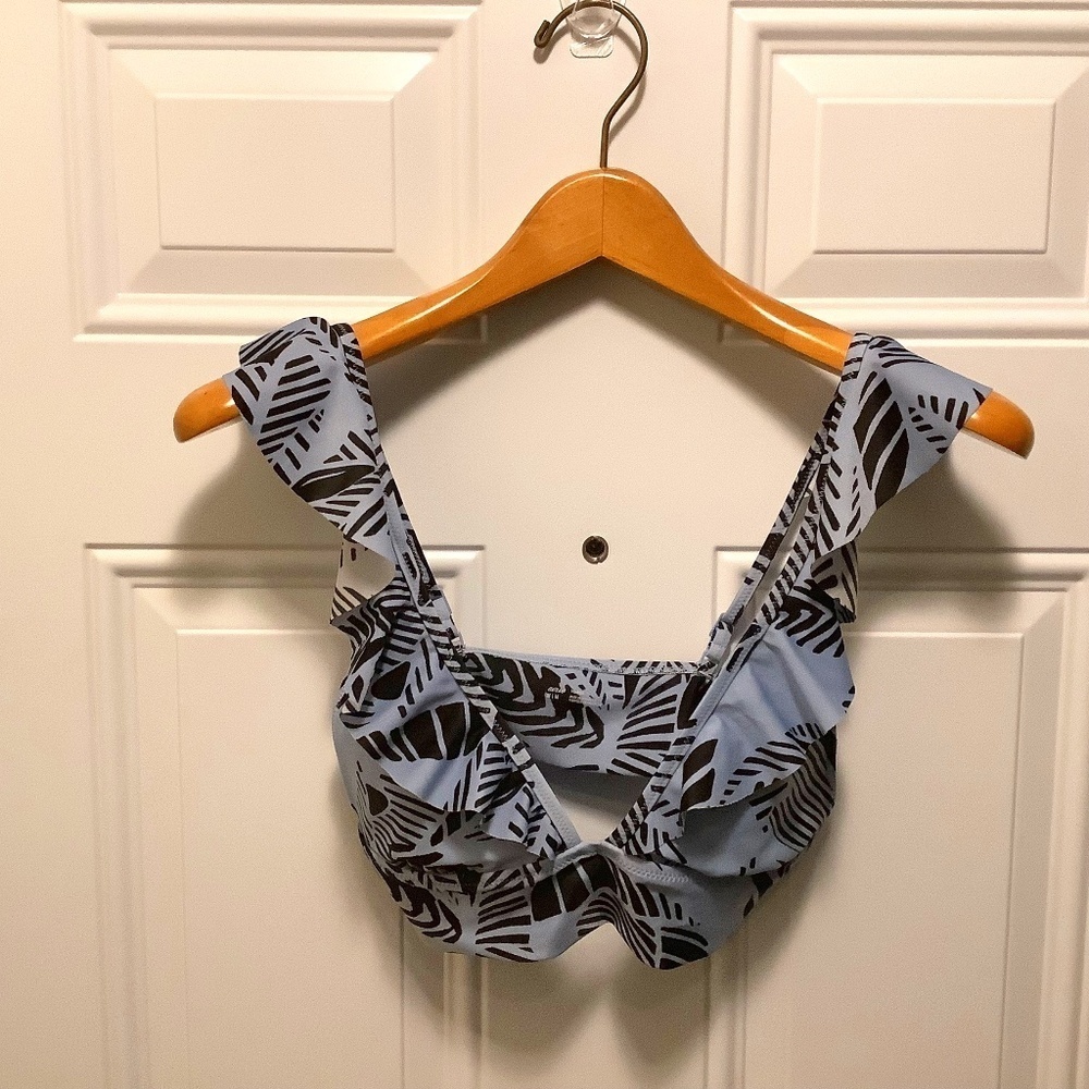 Aerie| Triangle Bikini Top Medium| Blue Black Palm Print Beach Pool Resortwear
